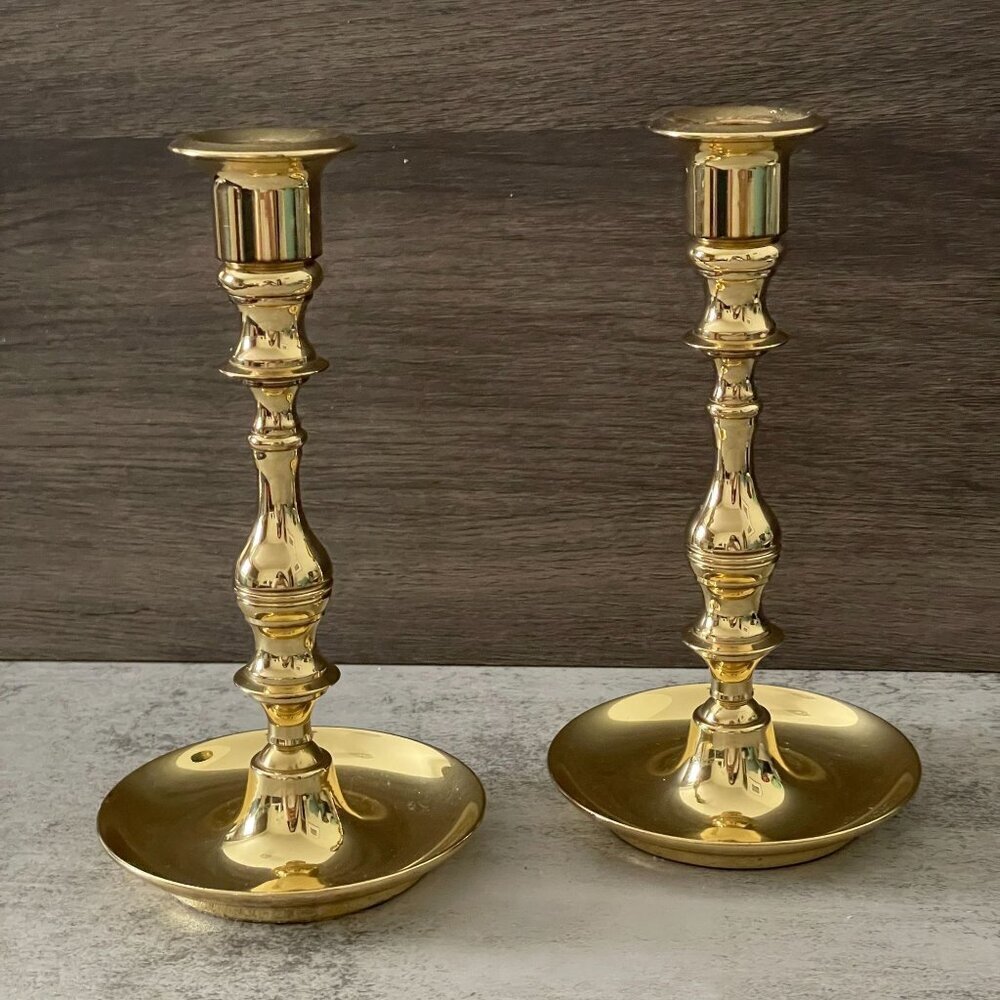 Vintage Baldwin Pair Brass Taper Candlesticks 6.5" Tall Made in USA